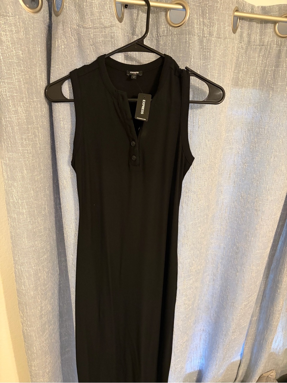 Express Black Ribbed Long Sleeve Henley Tank Dress XS